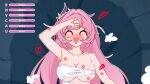  1girl breasts commentary_request drooling elf elysia_(honkai_impact) elysia_(miss_pink_elf)_(honkai_impact) hair_ornament highres honkai_(series) honkai_impact_3rd implied_yuri large_breasts lipstick_mark lipstick_mark_on_arm lipstick_mark_on_breast lipstick_mark_on_face long_hair lty-d lying mouth_drool on_back on_floor open_mouth pink_hair pointy_ears shirt smile solo torn_clothes torn_shirt very_long_hair white_shirt 