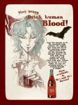  1girl 320tbsyc absurdres bat_(animal) blue_hair border chinese_commentary collared_shirt commentary_request cup drinking drinking_blood drinking_glass drinking_straw drinking_straw_in_mouth english_text fingernails frilled_shirt_collar frills glass_bottle hat hat_ribbon highres long_fingernails mob_cap pink_hat pointy_ears red_border red_eyes remilia_scarlet ribbon sharp_fingernails shirt smile solo touhou vampire 
