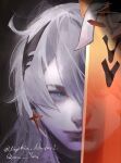 1girl absurdres artist_name blue_eyes closed_mouth commentary cross cross_earrings earrings english_commentary hair_between_eyes highres honkai_(series) honkai_impact_3rd jewelry kiana_kaslana kiana_kaslana_(herrscher_of_flamescion) long_hair looking_at_viewer portrait queen_yuri.mj solo sword weapon white_hair 