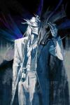  1boy absurdres alternate_costume animal arknights cenm0 chinese_commentary commentary_request hand_up helm helmet highres hippocamp incredibly_absurdres jacket lantern long_hair male_focus pants rocinante_(arknights) seaborn_(arknights) solo standing suit the_last_knight_(arknights) white_hair white_jacket white_pants white_suit 