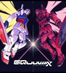  asymmetrical_dual_wielding commentary crossed_swords dual_wielding earth_federation energy_sword english_commentary extra_eyes glowing gundam gundam_gquuuuuux highres holding holding_shield holding_sword holding_weapon js_71535 logo mecha mecha_focus mobile_suit mobile_suit_gundam no_humans purple_eyes red_gundam robot rx-78-2_gundam science_fiction shield space star_(sky) sword thrusters title v-fin weapon yellow_eyes zeon zero_gravity 