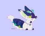  animal_focus artist_name chibi creature dragon full_body green_eyes highres mew_mew_chikorita_moon no_humans original pawpads pokemon purple_background simple_background sitting solo star-shaped_pupils star_(symbol) symbol-shaped_pupils tail white_fur 