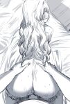  1boy 1girl ass backboob breasts commentary completely_nude doggystyle english_commentary from_behind greyscale hairband hetero hews highres kaoru_hana_wa_rin_to_saku long_hair looking_at_viewer looking_back medium_breasts monochrome motion_lines nude open_mouth penis pov sex sex_from_behind sketch sweat uncensored unfinished vaginal waguri_kaoruko 