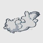  :< absurdres animal_focus closed_mouth commentary full_body grey_background highres no_humans original rinrinwolf signature simple_background wolf 