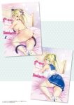  alternate_costume animal_ears bikini blonde_hair blue_eyes blue_skirt breasts cat_tail cum cum_on_body espada_love fake_animal_ears hair_ribbon heart heart_in_eye high_heels highres large_breasts long_hair looking_back maken-ki! micro_bikini miniskirt on_bed ponytail ribbon school_uniform skirt swimsuit symbol_in_eye tail takeda_hiromitsu thighhighs 