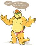  bowser chubby claws collar eclipticafusion english_text hair horn koopa male mario_bros muscles nintendo plain_background reptile scalie shell solo sparkles speedo spikes swimsuit text turtle underwear unknown_artist video_games white_background 