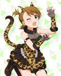  1girl :o ;o animal_ears animal_print arm_strap boots brown_boots brown_hair card_commentary claw_pose commentary_request dress fake_animal_ears fake_tail fingerless_gloves frilled_dress frills fur_collar futami_ami game_asset gaogao_leopard_(idolmaster) gloves high_heel_boots high_heels idolmaster idolmaster_(classic) idolmaster_million_live! idolmaster_million_live!_theater_days kneeling leopard_ears leopard_print leopard_tail looking_at_viewer o-ring o-ring_arm_strap o-ring_thigh_strap official_alternate_costume official_art one_eye_closed open_mouth print_dress print_gloves short_dress short_hair side_ponytail sleeveless sleeveless_dress solo tail thigh_strap third-party_source 