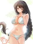  1girl agedashi_doufu_mk23 arm_behind_back artist_logo bikini black_hair braid breasts brown_eyes commentary_request groin halterneck highres large_breasts logo long_hair looking_at_viewer navel original side-tie_bikini_bottom solo swimsuit very_long_hair white_bikini 
