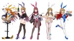 :d :o ahoge alcohol animal_ears animal_print blue_eyes blush bottle bow breasts brown_eyes brown_hair bunny_day burning_girl_(idolmaster) chair cocktail cocktail_glass commentary_request cup drinking_glass flipped_bangs hair_ornament hairband high_heels highres holding idolmaster idolmaster_million_live! idolmaster_million_live!_theater_days jacket kousaka_umi large_breasts leopard_print liquor long_hair long_sleeves looking_at_viewer medium_breasts miyao_miya multiple_girls neck_ribbon ogami_tamaki one_eye_closed one_side_up open_mouth orange_eyes orange_hair playboy_bunny rabbit_ears rabbit_girl rabbit_tail red_eyes red_hair ribbon run_p_(aveton) short_hair sideboob simple_background small_breasts smile standing sweater tail tanaka_kotoha thick_eyebrows tokoro_megumi white_background 