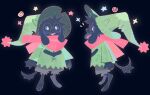  1boy animal_ears black_background black_fur claws commentary deltarune english_commentary from_side full_body furry furry_male goat_boy goat_ears green_hat green_robe hat highres jaysoysaucee looking_at_viewer male_focus multiple_views notice_lines open_mouth outline pink-framed_eyewear pink_outline pink_scarf pom_pom_(clothes) ralsei ralsei_(hat) robe scarf solid_circle_eyes solo star_(symbol) swirl tail utdr_(toby_fox) white_eyes 