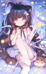  1girl 39s absurdres black_hair character_request copyright_request eevee highres long_hair looking_at_viewer off_shoulder poke_ball pokemon thighhighs watermark white_thighhighs 