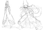  alternate_costume dress dual_persona ex-keine full_body greyscale hakutaku kamishirasawa_keine kuroi_yasu long_hair monochrome touhou 