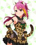  1girl animal_ears animal_print arm_strap blonde_streaks breasts card_commentary closed_mouth commentary_request cowboy_shot dress fake_animal_ears fake_tail fingerless_gloves floating_hair frilled_dress frills fur_collar game_asset gaogao_leopard_(idolmaster) gloves hand_on_own_hip idolmaster idolmaster_million_live! idolmaster_million_live!_theater_days leopard_ears leopard_print leopard_tail long_hair looking_at_viewer maihama_ayumu medium_breasts multicolored_hair o-ring o-ring_arm_strap official_alternate_costume official_art pink_eyes pink_hair ponytail print_dress print_gloves short_dress sleeveless sleeveless_dress smile solo standing streaked_hair tail third-party_source 