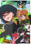  absurdres amamiya_ren black_hair blonde_hair brown_hair closed_eyes commentary_request crossbow fox_(persona_5) glasses highres isshiki_wakaba joker_(persona_5) kitagawa_yusuke maitakepasuta mask morgana_(persona_5) niijima_makoto oracle_(persona_5) panther_(persona_5) persona persona_5 purple_eyes queen_(persona_5) sakamoto_ryuji sakura_futaba skull_(persona_5) sphinx suit takamaki_ann weapon 