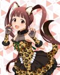  1girl :d animal_ears animal_print arm_strap breasts brown_hair card_commentary claw_pose commentary_request cowboy_shot dress fake_animal_ears fake_tail fingerless_gloves frilled_dress frills fur_collar game_asset gaogao_leopard_(idolmaster) gloves hands_up idolmaster idolmaster_million_live! idolmaster_million_live!_theater_days leopard_ears leopard_print leopard_tail long_hair looking_at_viewer matsuda_arisa o-ring o-ring_arm_strap official_alternate_costume official_art open_mouth print_dress print_gloves red_eyes short_dress sleeveless sleeveless_dress smile solo standing tail third-party_source twintails very_long_hair 