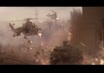  6+boys aircraft armored_personnel_carrier armored_vehicle attack_helicopter battle blacklight:tango_down blood car cityscape commentary concept_art dust_cloud english_commentary firing foliage gun heavy_machine_gun helicopter holding holding_gun holding_weapon letterboxed light_particles machine_gun mi-24 military military_uniform military_vehicle missile_pod motor_vehicle multiple_boys muzzle_flash projectile_trail radio_antenna rappelling ruins smoke_grenade_launcher soldier taking_cover ukitakumuki utility_pole war weapon wheel 