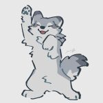  absurdres animal_focus closed_eyes commentary facing_viewer full_body grey_background highres open_mouth original rinrinwolf signature simple_background wolf 