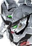  clenched_hand commentary dated from_above glowing glowing_eyes green_eyes gundam gundam_calibarn gundam_suisei_no_majo mecha mecha_focus mobile_suit no_humans portrait robot science_fiction signature solo super_robot_wars_y v-fin watermark white_background zzz_sakaz 