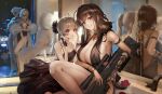  5girls ahoge anti-materiel_rifle applying_makeup armpits bare_shoulders black_dress blonde_hair bolt_action breasts bullpup cheyanne_(girls'_frontline_2) cheyanne_(maiden_debut)_(girls'_frontline_2) collarbone commentary_request dress dsr-50 dsr-50_(girls'_frontline) eye_mask flower girls'_frontline girls'_frontline_2:_exilium grey_hair groza_(girls'_frontline_2) gun hand_mirror highres holding holding_weapon honnou_(kjs9504) huge_breasts indoors krolik_(girls'_frontline_2) long_hair looking_at_viewer loreley_(girls'_frontline_2) m200_(girls'_frontline) mask medium_breasts mirror multiple_girls open_mouth ots-14_(girls'_frontline) ots-14_(ruler_of_the_banquet)_(girls'_frontline) petals ponytail purple_eyes red_dress red_eyes red_flower red_rose reflection rifle rose rose_petals scope short_hair sitting small_breasts smile sniper_rifle ullrid_(girls'_frontline_2) very_long_hair weapon white_dress white_hair 