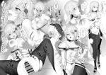  1boy 1girl bar_censor black_pantyhose blush bouncing_breasts breasts censored cleavage clenched_teeth commentary_request commission eyebrows_hidden_by_hair faceless faceless_male groping highres izatil_(sa_ku3) kiss large_breasts long_hair moaning monochrome multiple_views nipple_stimulation nipple_tweak nipples off_shoulder open_mouth original pantyhose pussy_juice sex sex_from_behind shoukaki_(earthean) skeb_commission sound_effects speech_bubble sweat teeth torn_clothes torn_pantyhose translation_request 