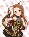  1girl :o animal_ears animal_print arm_strap arm_up breasts brown_hair card_commentary commentary_request cowboy_shot dress fake_animal_ears fake_tail fingerless_gloves frilled_dress frills fur_collar game_asset gaogao_leopard_(idolmaster) gloves idolmaster idolmaster_(classic) idolmaster_million_live! idolmaster_million_live!_theater_days leopard_ears leopard_print leopard_tail long_hair looking_at_viewer minase_iori o-ring o-ring_arm_strap official_alternate_costume official_art open_mouth pink_eyes print_dress print_gloves short_dress sleeveless sleeveless_dress solo standing tail third-party_source 