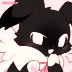  :3 animal_ears animal_hands artist_name blush chibi commentary english_commentary furry hand_to_own_mouth happy mew_mew_chikorita_moon neck_ribbon open_mouth original pawpads pink_background pink_ribbon pokemon portrait ribbon simple_background smile solo white_eyes wings 