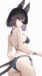  1girl absurdres animal_ear_fluff animal_ears ass back bikini black_eyes black_hair black_tail blue_archive blue_bikini breasts cat_ears cat_girl cat_tail chinese_commentary commentary_request highres kikyou_(blue_archive) kikyou_(swimsuit)_(blue_archive) layered_bikini looking_at_viewer looking_back medium_breasts missing_halo multi-strapped_bikini_bottom multi-strapped_bikini_top multiple_tails nyarnya official_alternate_costume shaded_face short_hair side-tie_bikini_bottom solo swimsuit tail two_tails 