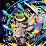  4boys arwing bird_boy clenched_teeth commentary_request falco_lombardi fox_boy fox_mccloud frog_boy furry furry_male grin highres looking_to_the_side looking_up male_focus multiple_boys open_mouth peppy_hare rabbit_boy rio_717 slippy_toad smart_bomb_(star_fox) smile star_fox teeth 