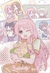  5girls :3 artist_request bang_dream! bang_dream!_it's_mygo!!!!! black_hair blue_shorts blue_skirt bouquet brown_eyes brown_hair chihaya_anon commission fang feeding grey_hair holding holding_bouquet kaname_raana long_hair mole mole_under_eye multiple_girls mygo!!!!!_(bang_dream!) nagasaki_soyo orange_sailor_collar orange_skirt pink_hair pleated_skirt purple_eyes sailor_collar school_uniform second-party_source serafuku shiina_taki shirt short_hair shorts sidelocks skirt takamatsu_tomori white_shirt 