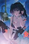 1girl :p absurdres animal_ears artist_name black_bra black_garter_belt black_hair black_panties black_thighhighs bow bow_garter_belt bow_panties bra breasts commentary fingernails garter_belt green_eyes highres jane_doe_(zenless_zone_zero) large_breasts lipstick_mark lipstick_mark_on_breast long_fingernails looking_at_viewer mouse_ears mouse_girl mouse_tail multicolored_hair panties pu_seul red_hair red_nails solo stuffed_animal stuffed_toy tail thighhighs thighs tongue tongue_out torn_clothes torn_thighhighs two-tone_hair underwear underwear_only zenless_zone_zero 