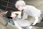  bad_id bad_pixiv_id black_hair blue_eyes book ikari_shinji male_focus multiple_boys nagisa_kaworu neon_genesis_evangelion red_eyes saifu_(sisutakh) silver_hair 