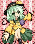  colorized green_eyes green_hair hat heart heart_of_string jellylily komeiji_koishi looking_at_viewer open_mouth skirt smile solo touhou 
