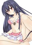  alternate_hairstyle bikini bikini_skirt black_hair blush hair_down long_hair masturbation meimu_(infinity) navel neptune_(series) noire polka_dot polka_dot_bikini polka_dot_swimsuit red_eyes solo sweat swimsuit vibrator vibrator_under_clothes 