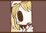  adomi blonde_hair comic door flandre_scarlet hat hat_ribbon letterboxed millipen_(medium) open_mouth ribbon silent_comic solo touhou traditional_media 