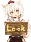  animal_ears bad_id bad_pixiv_id fangs hat holding holding_sign inubashiri_momiji open_mouth red_eyes ribbon rikkido short_hair sign smile solo tail tail_wagging tokin_hat touhou white_hair wolf_ears wolf_tail 
