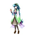  1girl absurdres ahoge black_pantyhose blunt_bangs boots brown_boots cookie edomura_niniko food full_body gradient_clothes gradient_kimono green_hair green_hairband green_kimono hairband highres holding holding_cookie holding_food japanese_clothes kimono long_hair obi official_art open_mouth orange_eyes pantyhose purple_sash sash simple_background solo standing touhoku_zunko transparent_background two-tone_kimono very_long_hair voiceroid white_kimono 