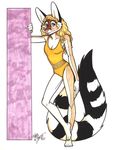  absurd_res anthro female hi_res looking_at_viewer pinup pose ringtail solo swimsuit terrie_smith traditional_media 