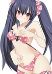  bikini black_hair breast_slip meimu_(infinity) navel neptune_(series) noire one_breast_out polka_dot polka_dot_bikini polka_dot_swimsuit skirt skirt_pull solo swimsuit twintails 