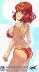  1girl artist_name ass back bikini breasts butt_crack circlet closed_mouth earrings jewelry large_breasts looking_at_viewer orlek patreon_logo patreon_username pyra_(xenoblade) red_bikini red_eyes red_hair short_hair sideboob smile solo string_bikini swimsuit xenoblade_chronicles_(series) xenoblade_chronicles_2 