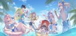  >_< 2boys 3boys absurdres aqinorz aqua_eyes aqua_hoodie beach bikini black_bikini black_hair black_skirt blue_eyes blue_male_swimwear blue_shorts breasts camera chinese_commentary commentary_request cup dan_heng_(honkai:_star_rail) flower food grey_hair grey_male_swimwear halo head_wings highres holding holding_camera holding_cup holding_swim_ring honkai:_star_rail honkai_(series) hood hoodie ice_cream innertube jacket long_hair male_swimwear march_7th_(honkai:_star_rail) multicolored_bikini multicolored_eyes multiple_boys muscular muscular_male navel ocean one_eye_closed open_clothes open_shirt outdoors pink_hair pom-pom_(honkai:_star_rail) purple_hair robin_(honkai:_star_rail) robin_(summeretto)_(honkai:_star_rail) shirt short_hair short_sleeves shorts skirt stelle_(honkai:_star_rail) stomach sundae sunday_(honkai:_star_rail) sunflower swim_ring swimsuit trailblazer_(honkai:_star_rail) water white_bikini white_shirt white_skirt wings yellow_eyes yellow_jacket 
