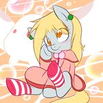 abstract_background amber_eyes blonde_hair blush clothed clothing corrupteddiscipline cosplay cute derp_eyes derpy_hooves_(mlp) dress ear_piercing equine female feral friendship_is_magic fur grey_fur hair horse long_hair mammal my_little_pony piercing pony sitting smile socks solo 
