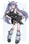  absurdres ak-104 ammunition_pouch assault_rifle black_skirt bulletproof_vest choker cross cross_earrings earrings elcan_scope fishnets gun gyaru hair_ornament hairclip highres holding holding_weapon jewelry kalashnikov_rifle kogal load-bearing_vest loafers loose_socks multicolored_hair multiple_rings necklace optical_sight original pink_streaks pleated_skirt pouch purple_hair rifle ring shoes shoulder_tattoo single_fishnet_legwear skirt socks sthk streaked_hair tank_top tattoo weapon white_socks white_tank_top 