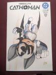  1girl absolute_batman absolute_dc absurdres adam_bryce_thomas animal_ears bat_ears bat_girl bat_wings black_mask catsuit catwoman catwoman_(absolute_dc) catwoman_(absolute_dc)_(cosplay) comic_cover cosplay cover cover_page dc_comics dc_x_sonic_the_hedgehog furry furry_female helmet highres leather_suit mask partially_opaque_helmet reflective_mask rouge_the_bat signature sonic_(series) traditional_media wings 
