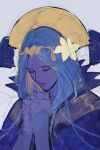  1girl closed_eyes commentary_request fire_emblem fire_emblem:_three_houses flower green_hair grey_background hair_flower hair_ornament highres long_hair own_hands_together praying rhea_(fire_emblem) sevenney solo upper_body 