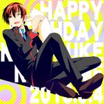  brown_hair cat happy_birthday highres lennon little_busters! male_focus natsume_kyousuke one_eye_closed red_eyes school_uniform solo touon 