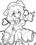  eruru_(erl) greyscale hat heart heart_of_string komeiji_koishi lineart looking_at_viewer monochrome open_mouth smile solo touhou 