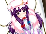  blush breasts capelet crescent hat hoshizuki_(seigetsu) huge_breasts long_hair patchouli_knowledge solo touhou upper_body 