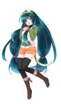  1girl :d absurdres animal_ear_hairband animal_ears black_thighhighs blue_hair blunt_bangs boots brown_boots cat_ear_hairband cat_ears edomura_niniko fake_animal_ears full_body green_hairband green_sleeves hairband high_heel_boots high_heels highres jacket long_hair long_sleeves looking_at_viewer miniskirt official_art open_mouth orange_skirt own_hands_clasped own_hands_together pleated_skirt simple_background skirt smile solo standing standing_on_one_leg thighhighs touhoku_zunko transparent_background twintails very_long_hair voiceroid white_jacket yellow_eyes zettai_ryouiki zipper 