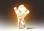  1boy alien anniversary arms_up chibi chibi_only clenched_hands color_timer commentary full_body glowing gradient_background grey_background male_focus no_humans powering_up solo standing tokusatsu ultra_series ultraman_tiga ultraman_tiga_(glitter_tiga) ultraman_tiga_(series) yellow_eyes zakuma 