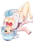  barefoot blue_hair blush bow bow_panties bowtie breasts clothed_masturbation green_hair hand_in_panties hand_on_breast irori long_sleeves looking_at_viewer lying masturbation medium_breasts nipples on_back open_clothes open_mouth open_shirt original panties self_fondle shirt short_hair simple_background single_thighhigh skirt skirt_removed solo striped striped_panties thighhighs underwear upside-down white_background white_legwear 